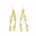 Double Ribbon Drop Dangle Earrings in Sterling Silver with Yellow Rhodium