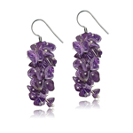 Amethyst Bead Dangle Tumble Earrings in Silver