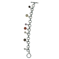 Multi Color Semi Precious Stones Bead Bracelet in Silver