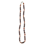 Carnelian Chip Beads & Maroon  Freshwater Cultured Pearl Necklace in Silver