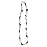 Amethyst Chips Bead &  Freshwater Cultured Pearl Necklace in Silver