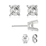 2.5 mm Light Weight Four Prong Round Earring Settings ( Pair ) with Push Backs in 14K White Gold