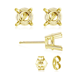7.5 mm Light Weight Four Prong Round Earring Settings ( Pair ) with Push Backs in 14K Yellow Gold