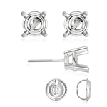 2.5 mm Light Weight Four Prong Round Earring Settings ( Pair ) with Screw Backs in 14K White Gold