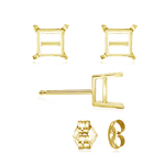 2 mm Light Weight Four Prong Square Earring Settings ( Pair ) with Push Backs in 18K Yellow Gold