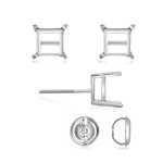 5 mm Light Weight Four Prong Square Earring Settings ( Pair ) with Screw Backs in 14K White Gold