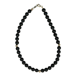 Black Onyx Beads & 3 mm Gold Balls Bracelet in 14K Yellow Gold
