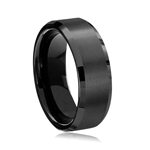Tungsten Carbide 8 mm (5/16 in) Comfort Fit Flat Wedding Band Ring w/ Black Brushed Center & Black High Polished Beveled Edge
