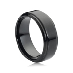 8 mm Black Polish Tungsten Wedding Band Ring Step Edges