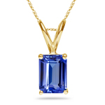 0.29-0.38 Cts of 5x3 mm AA+ Emerald Tanzanite Solitaire Pendant in 18K Yellow Gold