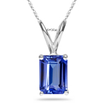 0.29-0.38 Cts of 5x3 mm AA+ Emerald-Cut Tanzanite Solitaire Pendant in 18K White Gold