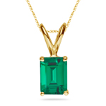 8.65-9.42 Cts of 16x12 mm AAA Emerald-Cut Russian Lab Created Emerald Solitaire Pendant in 14K Yellow Gold