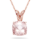 2.00 Cts of 8 mm AAA Cushion Checker Board Morganite Solitaire Scroll Pendant in 14K Pink Gold