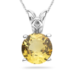 0.96-1.25 Cts of 6x6 mm AAA Round Yellow Sapphire Scroll Solitaire Pendant in Platinum