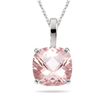 1.61-2.04 Cts of 8x8 mm AAA Cushion Checker Board Morganite Solitaire Scroll Pendant in Platinum