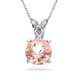 1 1/2 Cts of 8x8 mm AAA Round Morganite Scroll Solitaire Pendant in Platinum