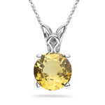 0.55-0.70 Cts of 5x5 mm AAA Round Yellow Sapphire Scroll Solitaire Pendant in Platinum