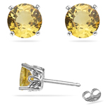 1.08-1.20 Cts of 5x5 mm AAA Round Yellow Sapphire Scroll Stud Earrings in Platinum