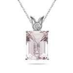 2.51-3.60 Cts of 10x8 mm AAA Emerald-Cut Morganite Scroll Solitaire Pendant in Platinum