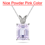 8.00-9.00 Cts of 14x10 mm AA Emerald-Cut Kunzite Scroll Solitaire Pendant in 14K White Gold