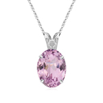 6.50-7.00 Cts of 13x10 mm AA+ Oval Kunzite Scroll Solitaire Pendant in 14K White Gold