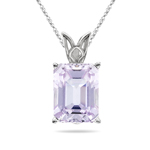 2.88 Cts of 9x7 mm AA Emerald-Cut Kunzite Scroll Solitaire Pendant in 14K White Gold