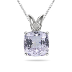 3.94-5.85 Cts of 10.2x10.2 mm AA Cushion Kunzite Scroll Solitaire Pendant in 14K White Gold