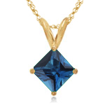 1.14-1.31 Cts of 6x6 mm AA Princess London Blue Topaz Solitaire Pendant in 14K Yellow Gold