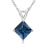 1.14-1.31 Cts of 6x6 mm AA Princess London Blue Topaz Solitaire Pendant in 18K White Gold