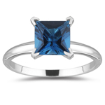 1.16 Cts of 6 mm AA Princess London Blue Topaz Solitaire Ring in 14K White Gold