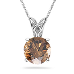 0.31 Cts of 4.2x4.2x2.7 mm SI1 Round Natural Fancy Dark Yellowish Brown Diamond Solitaire Scroll Pendant in Platinum