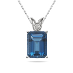 15.97-20.34 Cts of 18x13 mm AAA Emerald Cut London Blue Topaz Scroll Solitaire Pendant in 14K White Gold