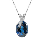 8.63 Cts of 14x10 mm AAA Oval Checker Board London Blue Topaz Scroll Solitaire Pendant in 14K White Gold