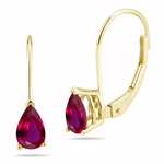 0.88 Cts of 6x4 mm AAA Pear Ruby Stud Earrings in 14K Yellow Gold with Lever Backs