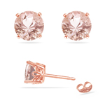 2.76-3.40 Cts of 8x8 mm AAA Round Morganite Scroll Stud Earrings in 14K Rose Gold