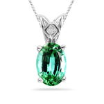 0.73 Cts of 7x5 mm AAA Oval Mint Green Tourmaline Scroll Solitaire Pendant in Platinum