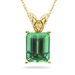 1.00-1.25 Cts of 7x5 mm AAA Emerald-cut Green Tourmaline Scroll Solitaire Pendant in 18K Yellow Gold