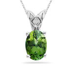 1.98 Cts of 9x7 mm AAA Oval Checkered Green Tourmaline Scroll Solitaire Pendant in Platinum