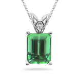 1.20 Cts of 7x5 mm AAA Emerald-cut Mint Green Tourmaline Scroll Solitaire Pendant in Platinum