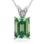 3.23 Cts of 10x8 mm AAA Emerald-cut Green Tourmaline Scroll Solitaire Pendant in Platinum