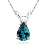 2.25-2.54 Cts of 10x7 mm AAA Pear Cut Lab Created Russian Alexandrite Solitaire Pendant in 14K White Gold