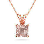 1.59 Cts of 7 mm AAA Asscher cut Four Prong Morganite Solitaire Pendant in 14K Rose Gold