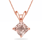 2.33 Cts of 8 mm AAA Asscher cut Four Prong Morganite Solitaire Pendant in 14K Rose Gold
