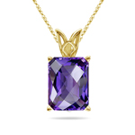 2.65-2.96 Cts of 10x8 mm Emerald Cut Checker Amethyst Solitaire Pendant in 14K Yellow Gold