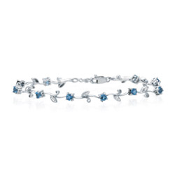 0.11 Ct Diamond & 1.02 Cts Aquamarine Bracelet in 14K White Gold