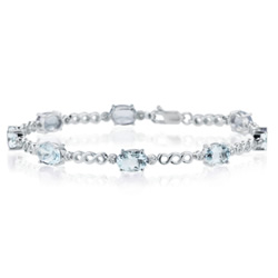 0.08 Ct Diamond & 6.00 Cts Aquamarine Bracelet in 14K White Gold