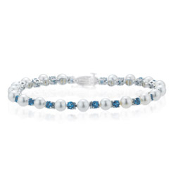 2.08 Cts Aquamarine & Akoya Cultured Pearl Bracelet in 14K White Gold