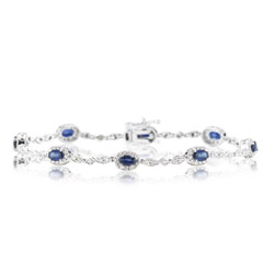 1.29 Cts Diamond &  2.90 Cts Blue Sapphire Bracelet in 14K White Gold