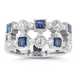 0.63 Cts Diamond & 0.95 Cts Blue Sapphire Ring in 18K White Gold