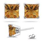 2.84 Cts Citrine Scroll Stud Earrings in 18K White Gold